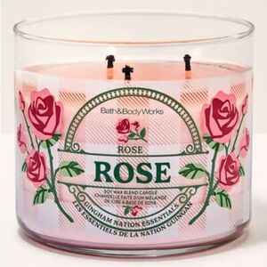 Bath & Body Works Rose Candle with Pink and Green Design